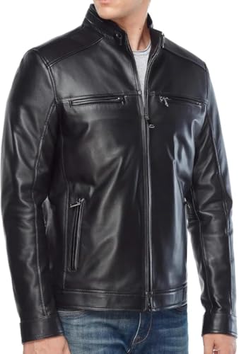 Men's Lambskin Leather Jacket Motorcycle - Men Black Genuine Leather Biker Jacket - Classic Black Leather Jacket
