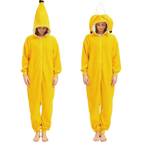 AMAMHAHAVA Adult Banana Onesie Fruit Costume Halloween Cosplay Pyjamas Novelty Nightwear for Women and Men