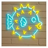 Ideas creativas para regalos con letreros de neón Pez globo neón, letrero luminoso de 50 cm con forma animal marino, para decorar eventos