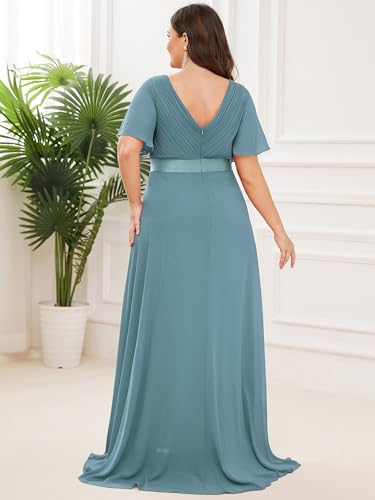 Image of Ever-Pretty Women's Chiffon Formal Evening Dresses for Curvy Women V-Neck Plus Size Floor Length Bridesmaid Dress