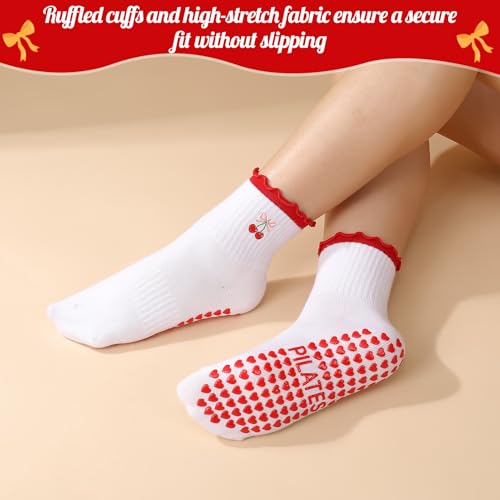 Image of Jspupifip 2 /4 /5 Pairs Womens Embroidery Non Slip Pilates Yoga Socks | Cute Grippy Crew Socks Offered Fit Barre Workout Hospital Indoor Barefoot Daily Activities For Ladies