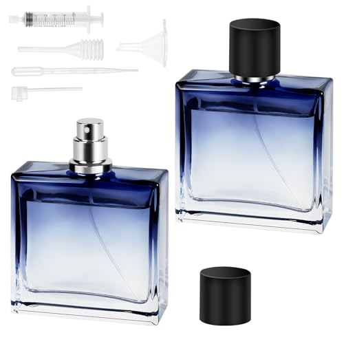 LOPHE Boccette Profumo Ricaricabili, 2 Pezzi Profumo Nebulizzatore di Profumo Quadrato Blu Sfumato, Portable Nebulizzatore Profumo per Uomo e Donna Profumi Viaggi Cosmetici(100ML)