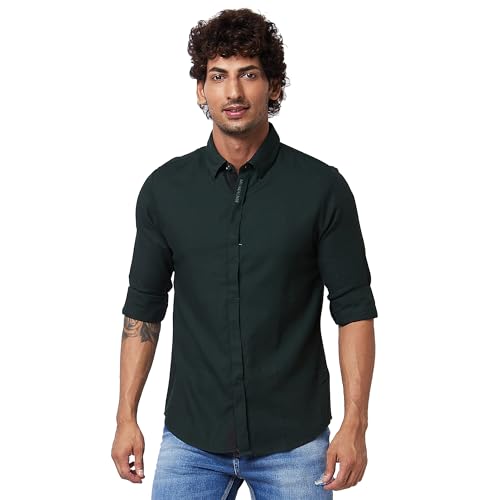 Image of Spykar Men's Regular Fit N /A Full Sleeve Solid Casual Shirts