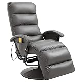 vidaXL Sillón Relax Masaje Calor Lumbar Reclinable Piel Sintética Reposapiés Butaca Abatible Relajación Eléctrica Vibración Confort Imitar Cuero Gris