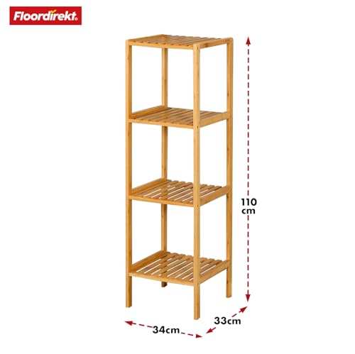 Floordirekt Bambus Regal, schmales Standregal für Badezimmer, Schlafzimmer, Wohnzimmer, Holzregal mit 4 Etagen, Regal Größe 34 x 33 x 110 cm (Lowa)