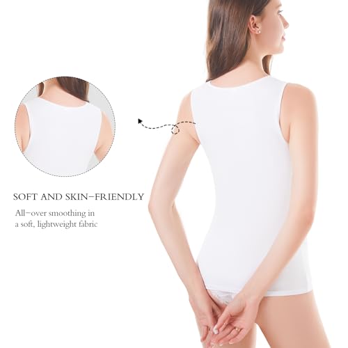 Image of Womens Tank Top Camisoles with Premium Cotton Italian Design - Trimmed with Flower Lace on Neckline