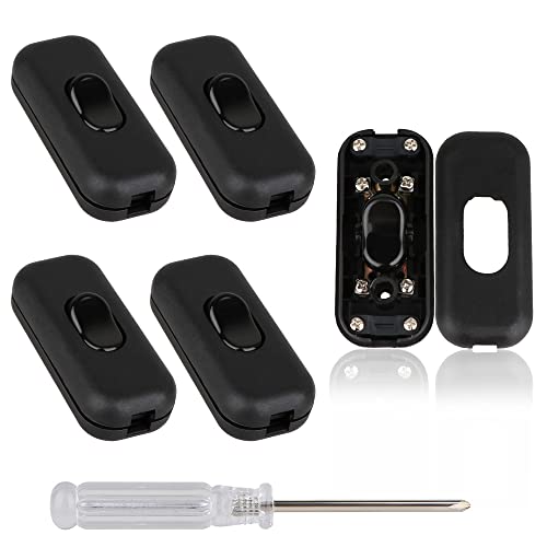 Inline Switch, 5Pcs Torpedo Switch, 6 Amp Lamp Switch Inline Rocker, AC 250V Black Replacement Inline Cord Switch, for Small Appliance or Lamp Accepts 1-2 Core Round /Flat Wire, ON/Off Cable Switch