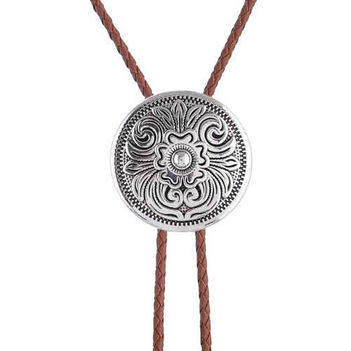 Image of GelConnie Floral Bolo Tie for Men Womens Bolo Tie Necklace Native American Black Men's Bolo Ties Western Cowboy Bolero Ties