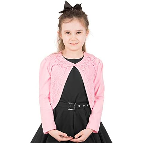 BlackButterfly Kids Long Sleeve Lace Bolero Cardigan Childrens Girls Shrug (Pink, 11-12 YRS) Cover