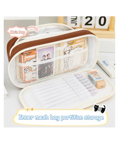 Image of Alokik Cute Black Cat Pencil Pouch for Girls & Boys, Large Capacity Multi-Layer Zipper Pencil Case with Front Pocket & Drawstring Organizer for School Supplies (Cat - Black)