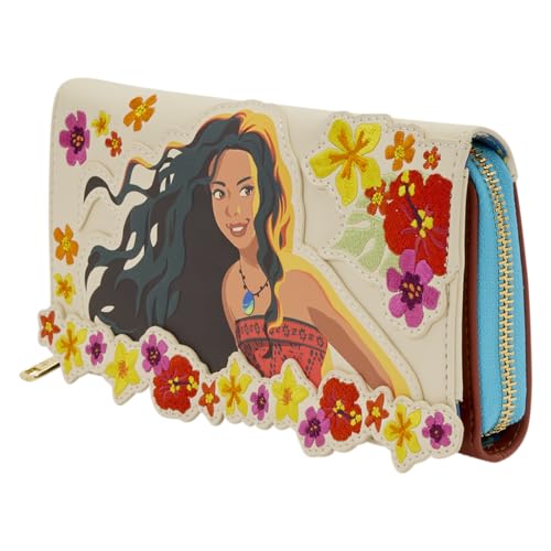 Image of Loungefly Disney: Moana - Embroidered Floral Live Action - Zip Around Wallet with Detachable Wristlet - 6 Cards Slots and Clear ID Slot - Great for Kids & Adults - Collectible Wallets