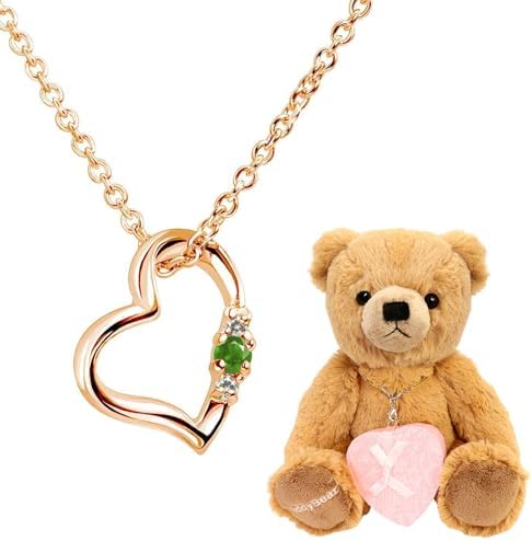 （17:30時点） [シアーズ] 天然ダイヤ ラブ ハート ネックレス レディース ピンクカラー エメラルド (5月) テディベア ブラウン 1491p-tdt-01-b5