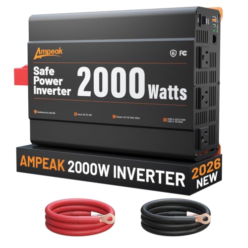 Ampeak 2000W Power Inverter 12V DC to 110V AC, 89% Efficiency