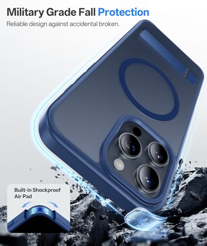 Image of Vihibii Silicone For iPhone 16 Pro Max Case Magnetic Back With Build-In Stand,[Compatible With Magsafe],Rugged Shockproof Case Protective Back & Translucent Matte Slim Cover 2024 6.9 inch,Blue