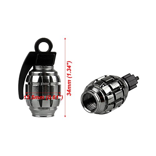 Senzeal 5x Aluminum Grenade Bomb Style Universal Car Truck Motorcycle Wheel Valve Caps Bicycle Tire Air Valve Cover Gray - Thumbnail 3