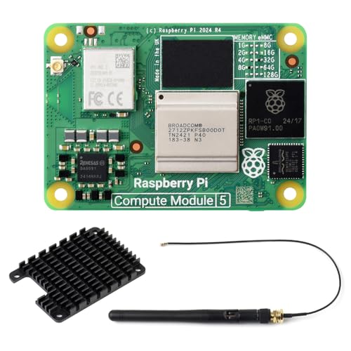 Image of Waveshare CM5 Pi Compute Module 5，Comes with an Official Raspberry Pi CM5108032 (with Wireless, 8GB RAM, 32GB eMMC Flash), an Antenna Kit and a HEATSINK. (3 Items)