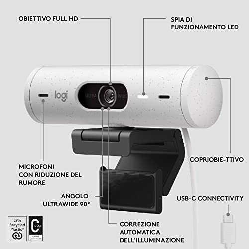 Litra Glow Luce LED Streaming Premium - Grafite Brio 500 Webcam Full HD Correzione Luce, Auto-Framing, Funziona con Microsoft Teams, Google Meet, Zoom - PC / Mac - Bianco - Webcam - Immagine 8