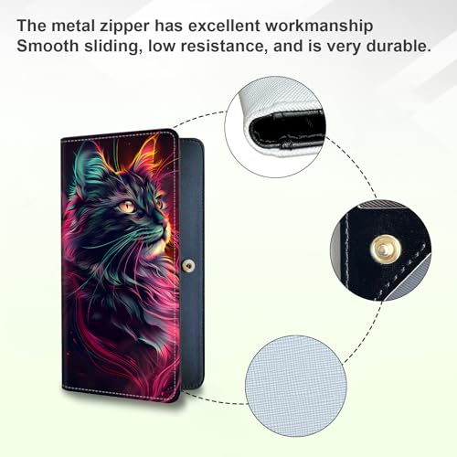 Long Women Wallet, Ultra Slim Thin Wallet for Women, RFID Blocking PU Leather Credit Card Holder, Multi-Card Slots Business Travel Bifold Clutch, Elegant Black Cat4