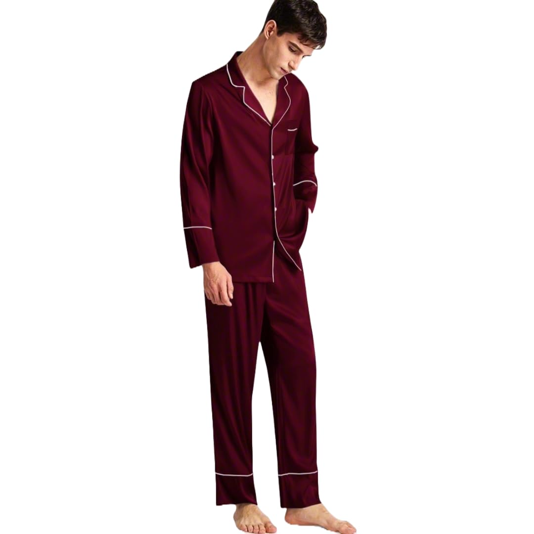 Super Soft Satin Nightwear for Men | Gentleman Cuff | Size XS to 3XL | Premium Nighsuit | Luxury Co Ord Set | Pjyama Set | Travel Outfit-image-32
