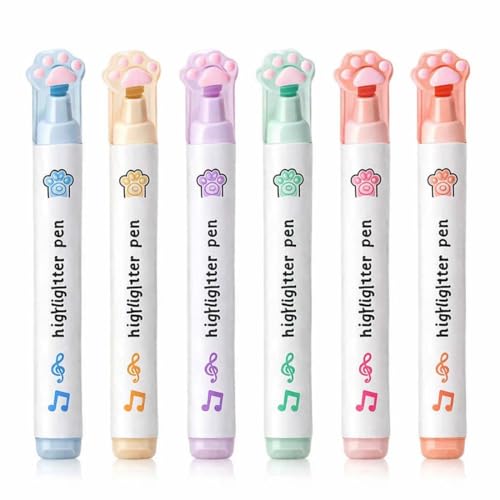 MUNZE Subrayadores Pastel 6 Piezas Multicolor Estándar Lindo Resaltador Pata De Gato Escuela Oficina