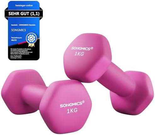 SONGMICS Conjunto de 2 halteres, pesos de mão de 2 x 1 kg com rev...