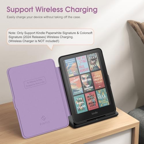 Image of Fintie Case for 7 inch All-New Kindle Paperwhite (12th Generation, 2024) and Kindle Colorsoft Signature Edition - Slim Lightweight Shell PU Leather Protective Cover with Auto Sleep /Wake, Purple Glitter