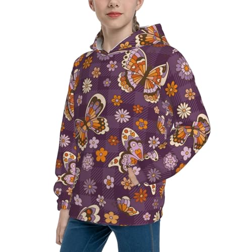 Buffalo Plaid and Butterflys Kid Hoodies Boys Sweatshirts Girls Pullover with Pocket2