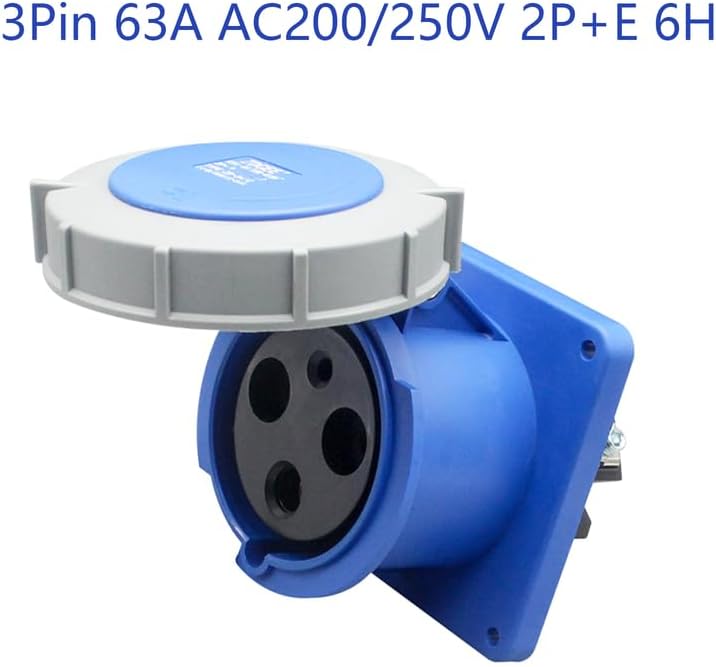 IEC 60309 Waterproof Industrial Connector Socket 3Pin 63A 200V-250V 2P+E 6H IP67 Waterproof Female Connector Power Connecting Industrial Surface Mounted Socket for Aviation and Industry