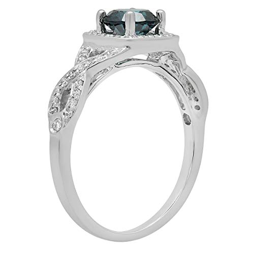 Dazzlingrock Collection 1.00 Cttw Round Blue & White Diamond Womens Swirl Split Shank Halo Engagement Ring, 10K Solid Gold2