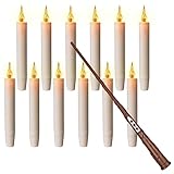 Leejec Floating Candles with Magic Wand Remote (6H Timer), Halloween & Christmas Decorations, 12pcs 4.8' Hanging Flameless Taper Candles, Flickering Warm Light, Witch Wizard Decor, for Wedding Party