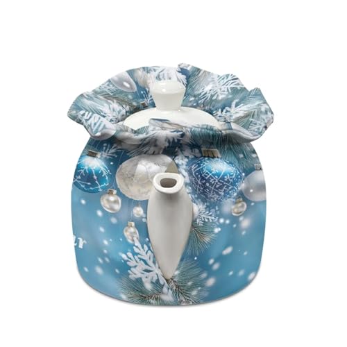 Image of Snowflake Print Tea Cosy for Tea Pot Happy New Year Teapot Cozy Insulated Kitchen Tea Pot Dust Cover, Stain Resistant Washable Tea Pot Cover Keep Warm Teapot Cozies
