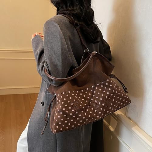 Bolso tote marrón para mujer con cordón y asa superior miniatura 4