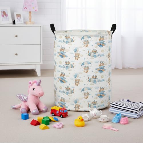Image of Baby Laundry Hamper kids laundry Basket Waterproof Laundry Bag for Bedroom Clothes Organizer Room Decor(Pilot Bear)