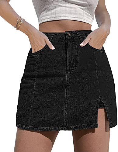 luvamia Skorts Skirts for Women Denim Mini Skirt Side Slit with High Waisted Jean Shorts Stretchy Black Mini Skirt Skort for Women Skorts Skirts for Women Casual with Pockets Soft Black Size Medium