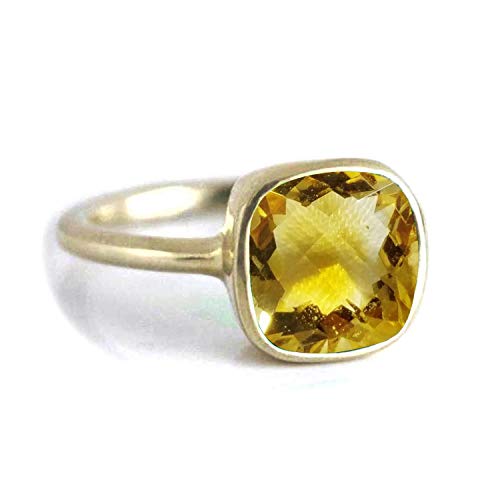 Bague en argent sterling 925 avec citrine naturelle de taille coussin pour homme et femme