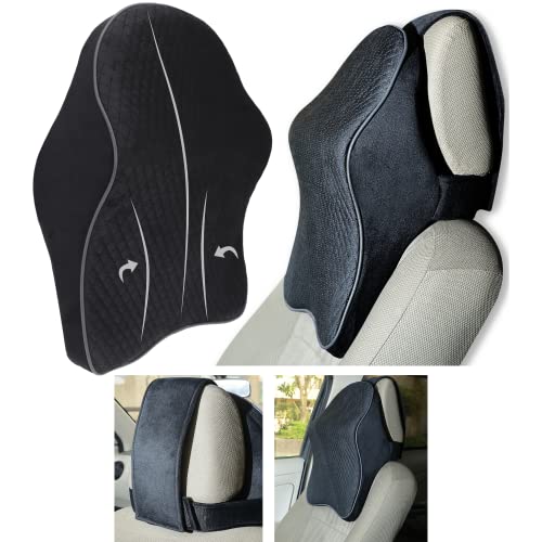 Image of GSQUARE Memory Foam Neck and Back Support for Car Seat /Office Chair, Headrest Cushion for Super Comfort (Black) (Large, 2)
