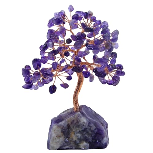 Hintyne Árbol de Cristal árbol de Chakras Natural Buena Suerte Prosperidad Piedra Dinero bonsái con Base Alambre Cobre Envuelto para el hogar Escritorio Oficina Riqueza...