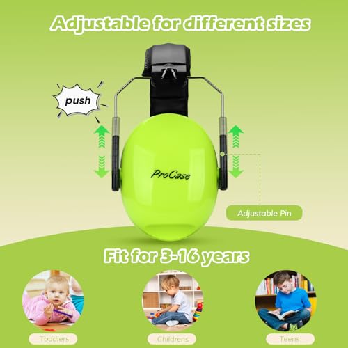 Image of ProCase Noise Cancelling Headphones for Kids Toddler, SNR 27dB Noise Reduction Ear Muffs, Hearing Protection for Monster Jam, Concerts, Fireworks, Shooting, Air Show, Autism Sensory Needs -Green