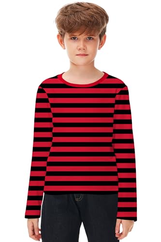 Image of Remimi Kids Striped Shirts Long Sleeve Boys Girls Crew Neck Holiday Tshirts 3-14 Years