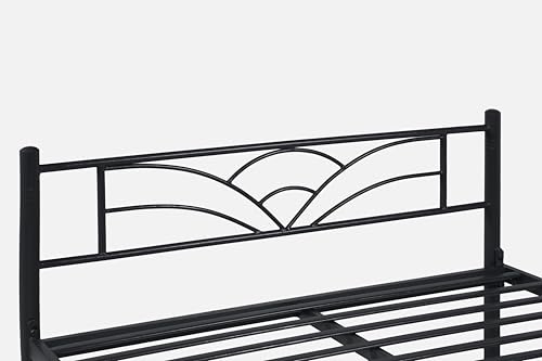 Image of Zyra Metal Queen Size Bed Without Storage | Wrought Iron Double Bed with Headboard & Footboard | Sturdy Powder Coated Platform Bed Queen Size Cot for BedroomLivingRoom Black (75x60)