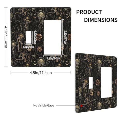 Decorative Outlet Covers Black Gold Jellyfish Squid Deep Sea Creatures 2 Gang Outlet Cover Wall Plate Single Toggle Rocker Light Switch Cover Plate Switch Plate Covers for Home Decor