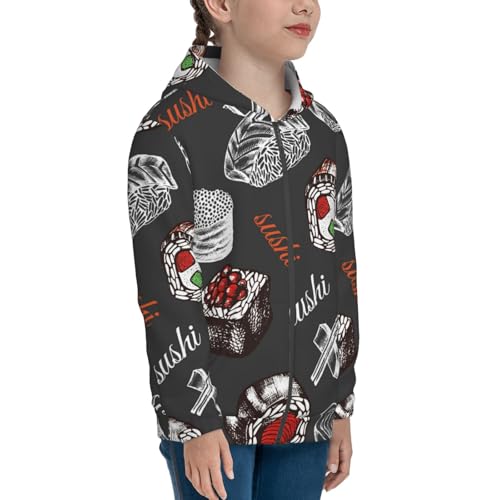 Japanese Sushi Hashi Kids Pullover Hoodies Boys Zip Up Sweatshirts Girls Athletic Clothes with Pocket4