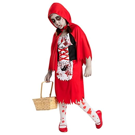 Funidelia | Disfraz de Caperucita roja zombie para niña Muerto Viviente, Terror - Disfraz para niños y divertidos accesorios para Fiestas, Carnaval y Halloween - Talla 10-12 años - Rojo