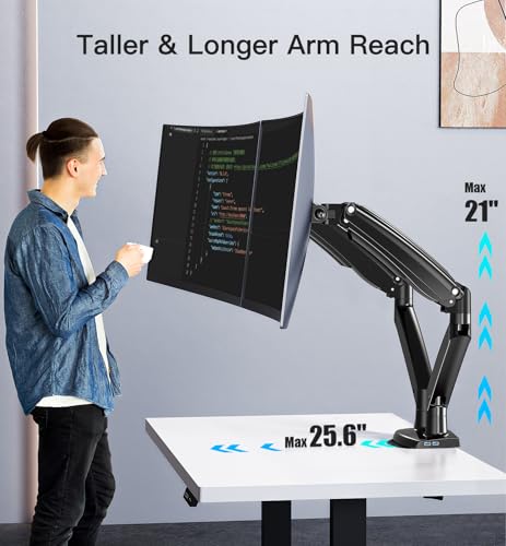 Image of HUANUO 13 to 40 Inch Dual Monitor Arm for 2 Ultrawide Screens, Height Adjustable Full Motion Stand with 2 USB Port, VESA 75 /100mm Mount, Holds up to 26.4lbs per Arm, Black