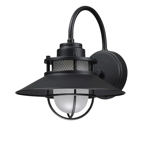 Outdoor Gooseneck Barn Light Fixture with Cage - Exterior Wall Sconce Farmhouse Gooseneck Light Outdoor Porch Sconce for Garage Coastal Lantern for Outside