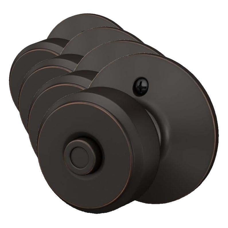 Image of SCHLAGE F40 BWE 716 Bowery Door Knob, Bed & Bath Privacy Lock, Aged Bronze (Pack of 4)