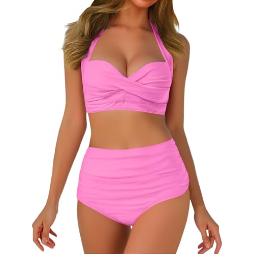 Bikini rouge deux pièces froncé pour vos vacances d'été à la plage taille S