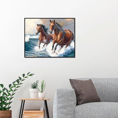 Kit de pintura de diamante 5D completo con piedras cuadradas y diseño de caballos de 50x40 cm 7