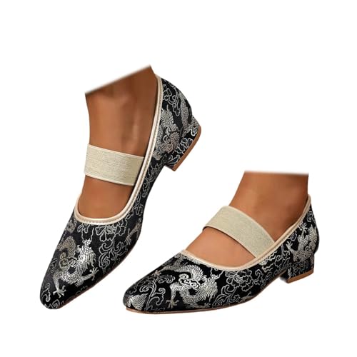 SACFOF Women Pointed Toe Mary Jane Flats Shoes Ankle Strap Comfortable Embroidered Round Toe Ballet Flats Shoes