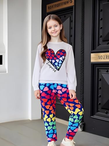 Image of Kids Toddler Girl Clothes Heart Letter Print Long-sleeved round collar top+Letter Print Pants Outfits Set